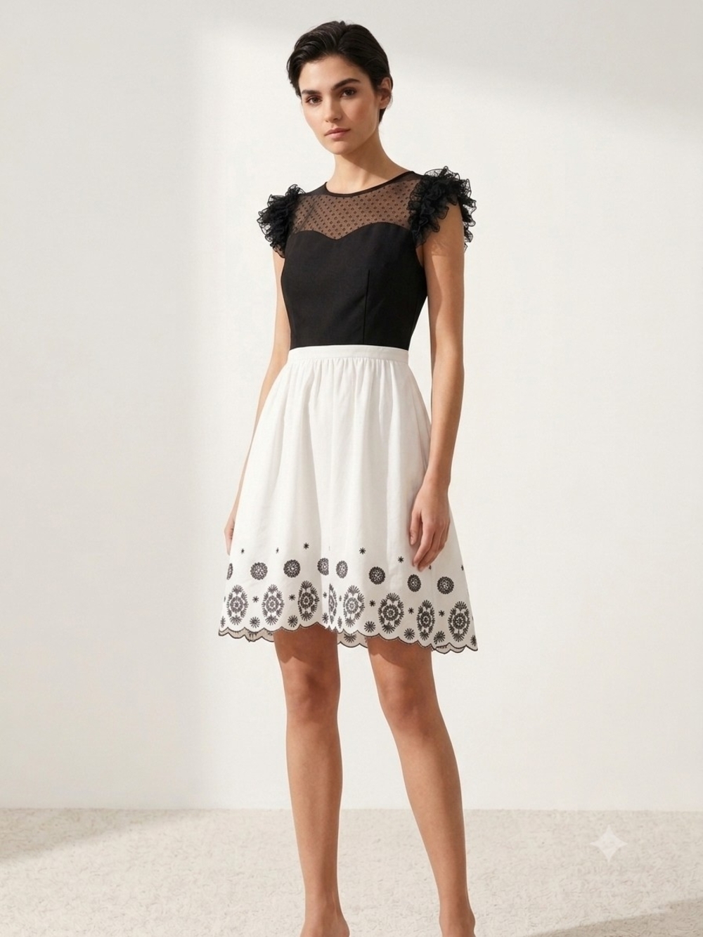 Expressions Black and White Fit-and-Flare Dress
